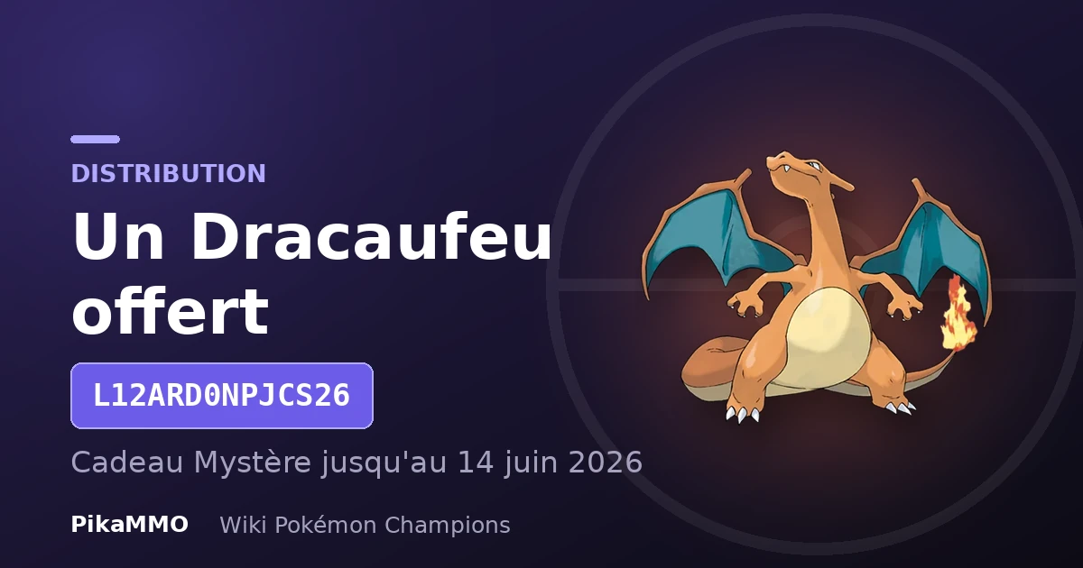 Distribution d'un Dracaufeu pour les Championnats du Japon 2026
